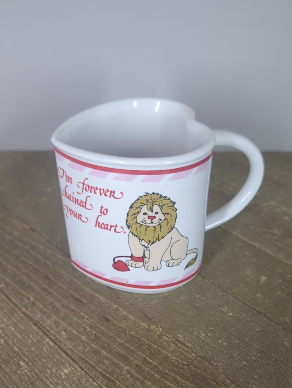 Heart Shaped Mug Vintage White Ceramic Lion Accent Mug Gift